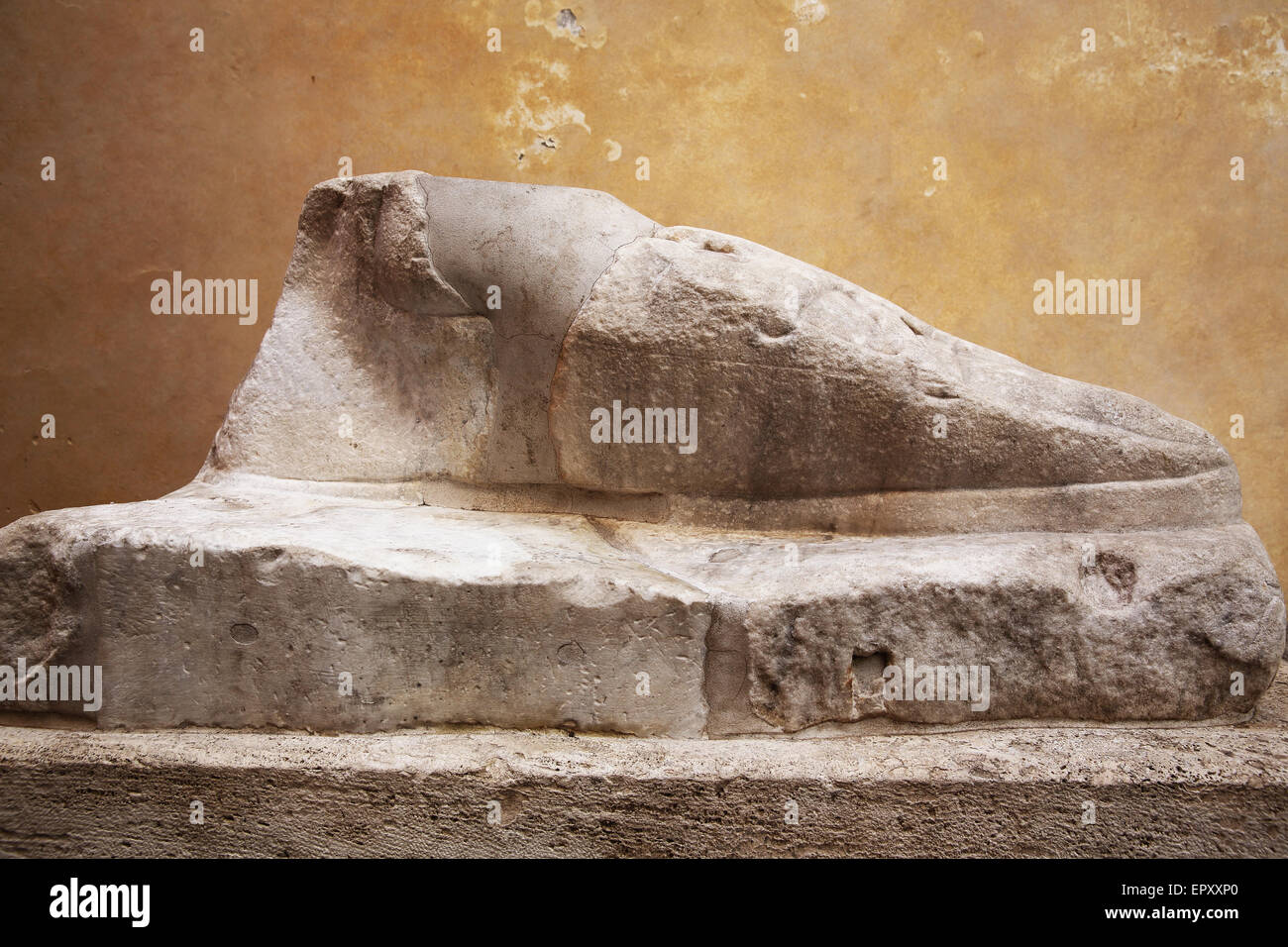 Le pied de marbre. Les vestiges d'une statue romaine à Rome. Banque D'Images