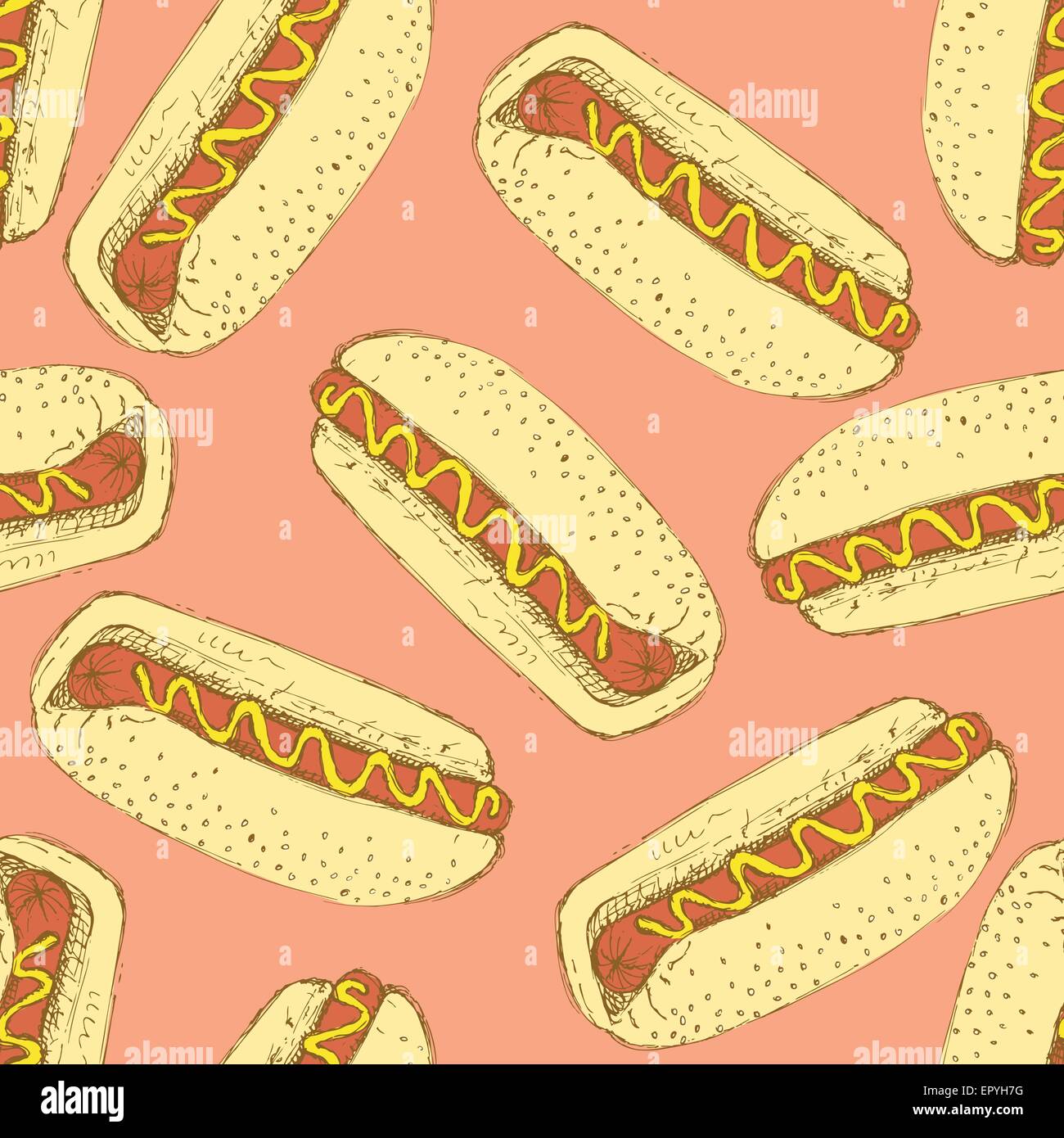 Croquis en hot-dog style vintage, vector pattern transparente Illustration de Vecteur