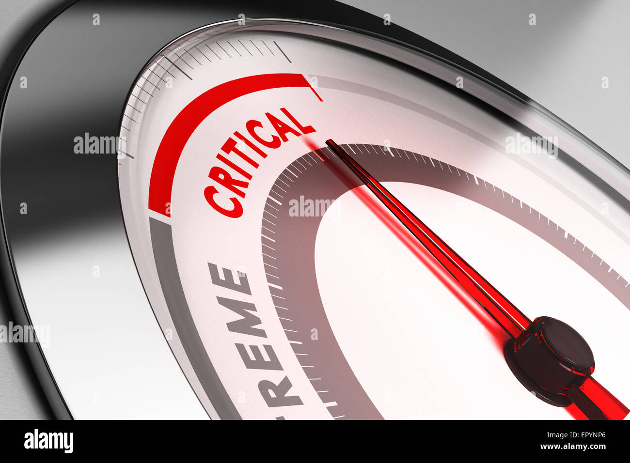Avec l'aiguille dirigée vers le compteur risque très proche de limite de position critique. Notion de risque ou de la gestion de crise. Banque D'Images