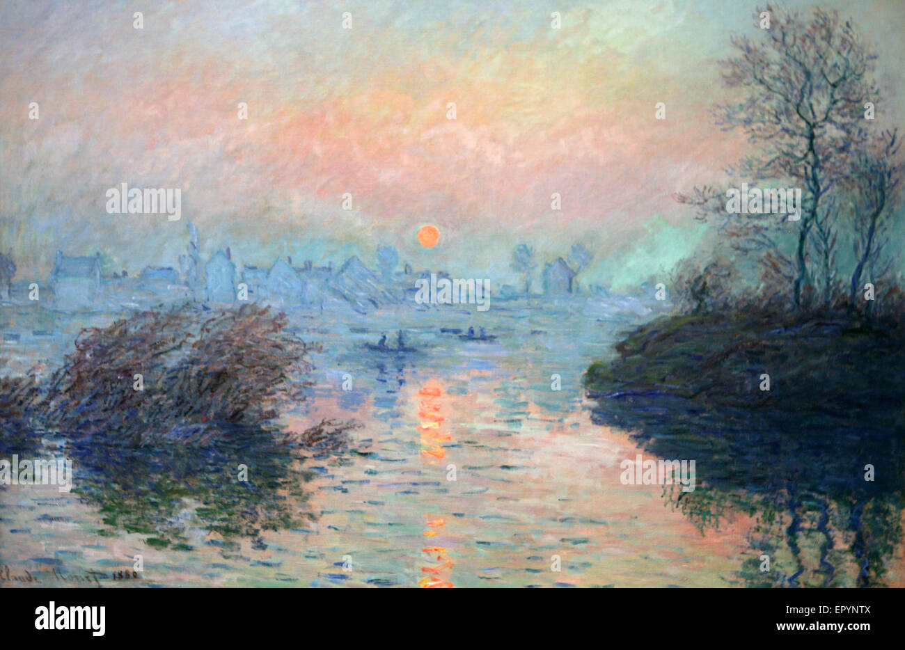 Claude Monet, Soleil couchant sur la Seine un Lavacourt effet d'hiver coucher de soleil sur la seine à Lavacourt effet d'hiver 1880 Banque D'Images