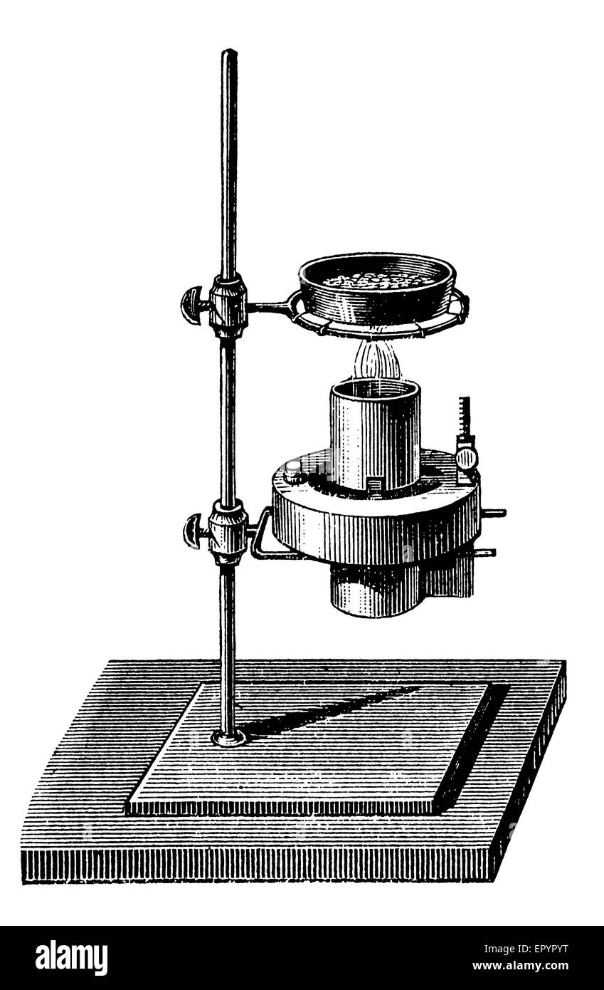 La gravure, la chimie Vintage chauffage avec de l'alcool flamme, équipement de laboratoire de chimie Banque D'Images