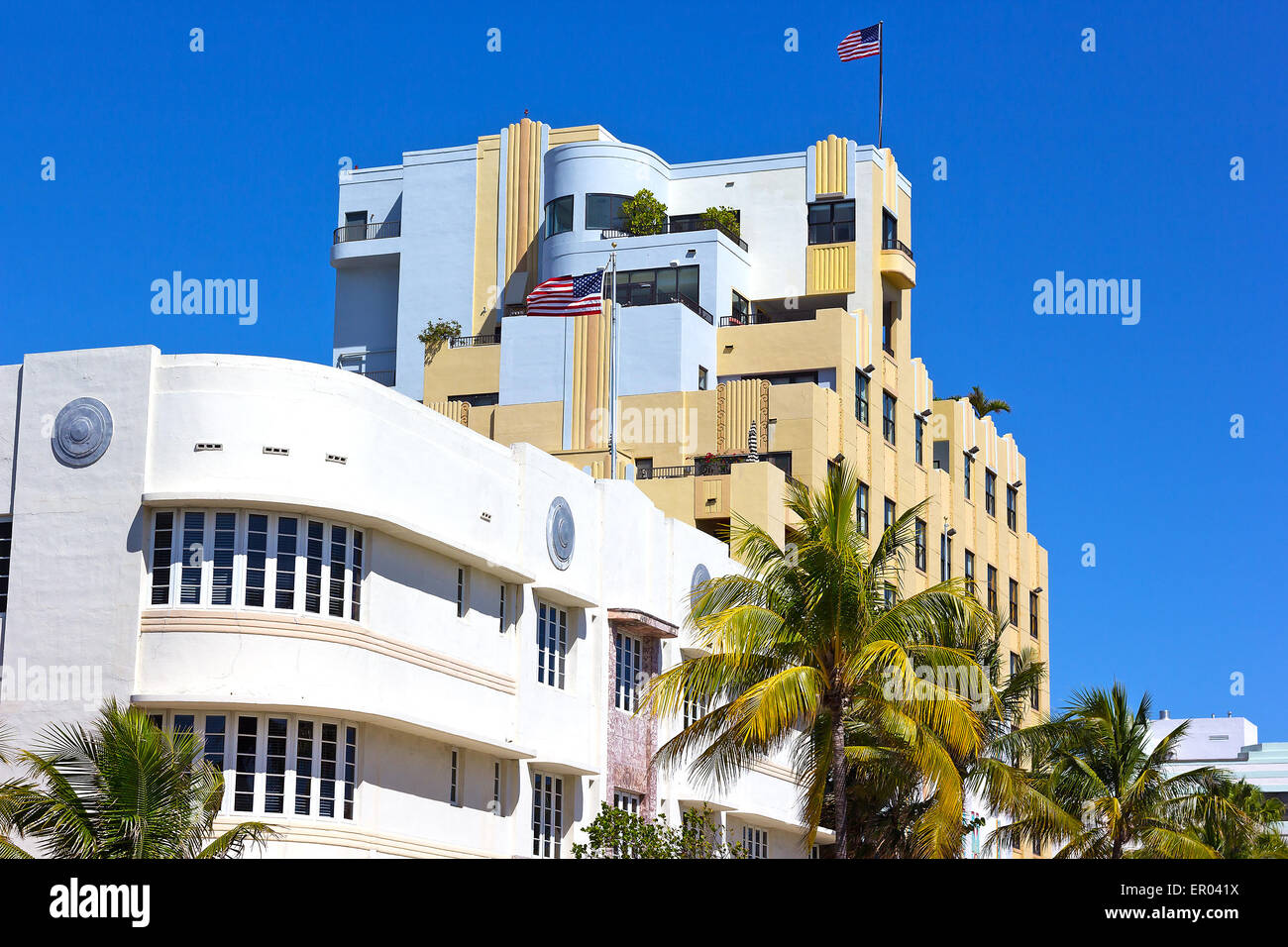 Architecture Art Déco de Miami Beach front de mer. Banque D'Images