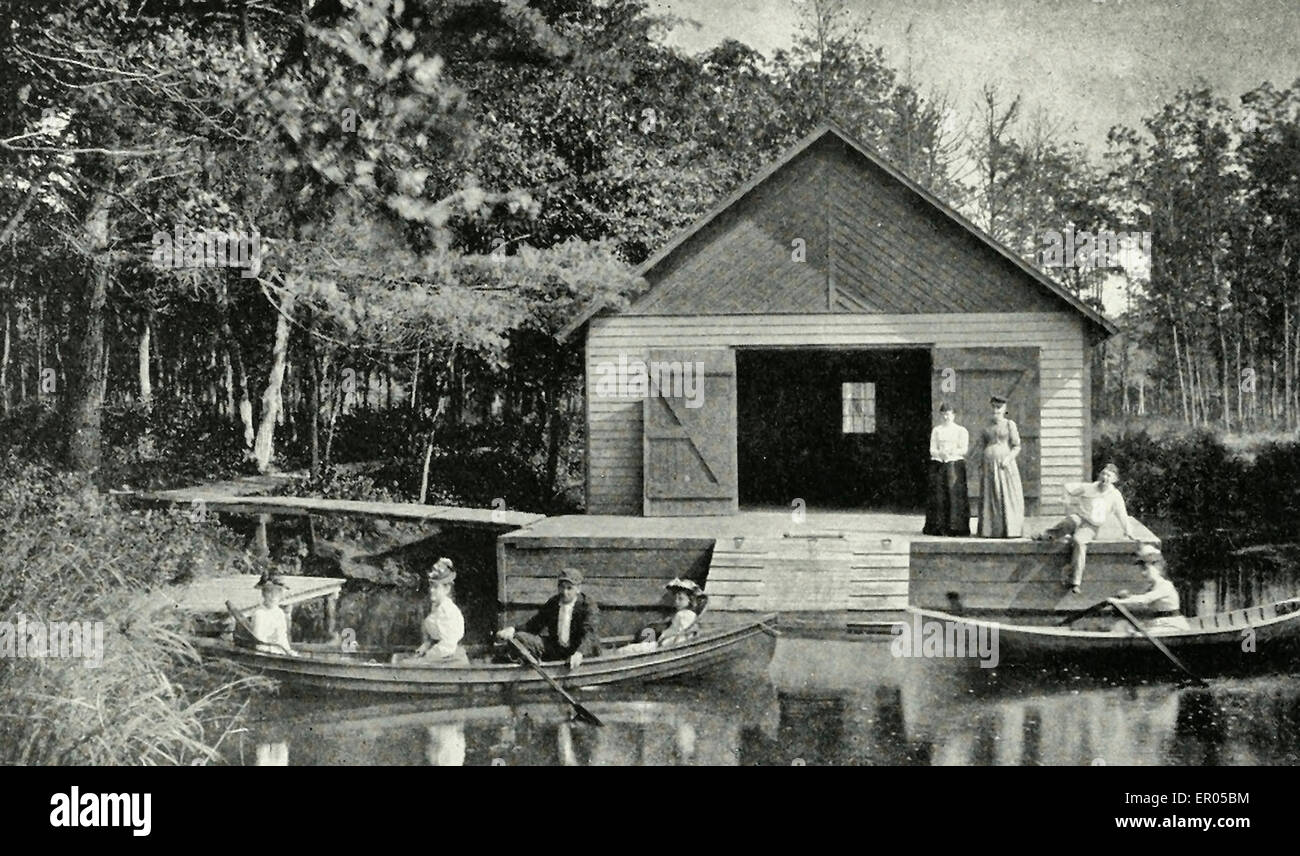 Boat House sur Deal Lake, NJ, vers 1902 Banque D'Images