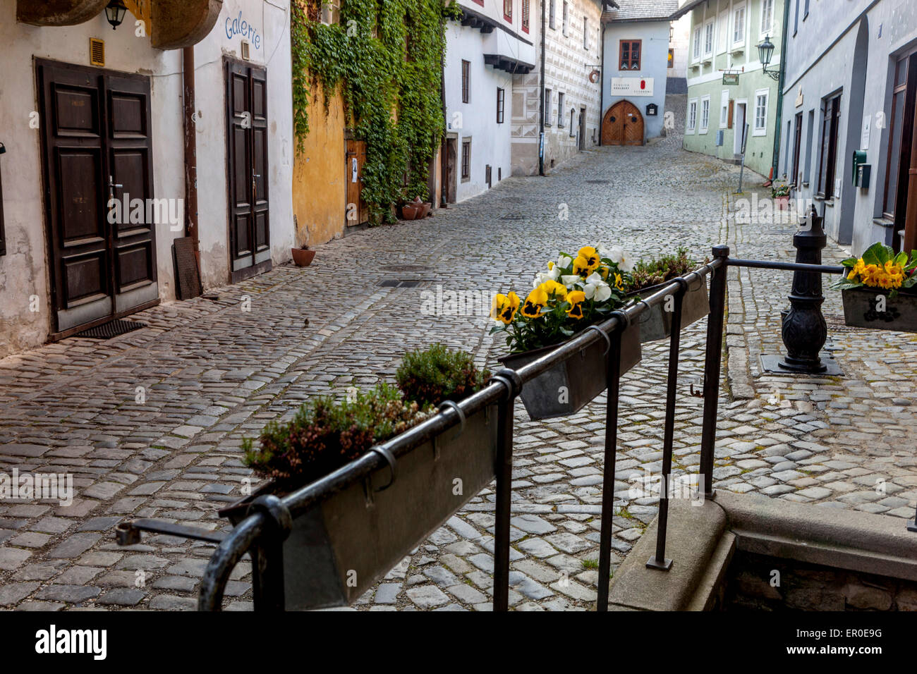 La vieille ville historique de Cesky Krumlov, Bohême, République tchèque, l'UNESCO, scène de rue Banque D'Images