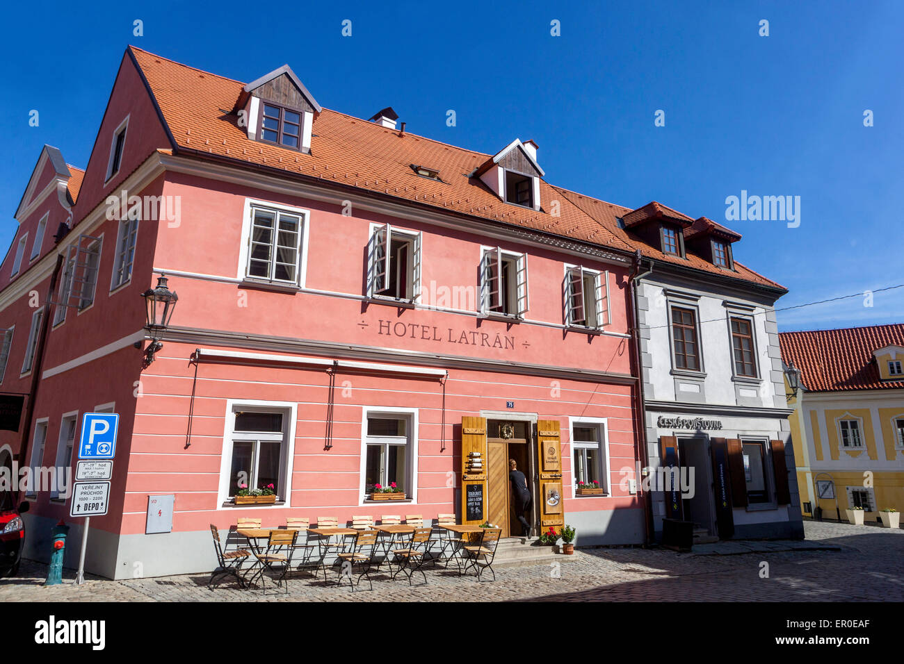 Latran, quartier historique de la vieille ville de Cesky Krumlov, République tchèque, l'UNESCO, scène de rue Banque D'Images