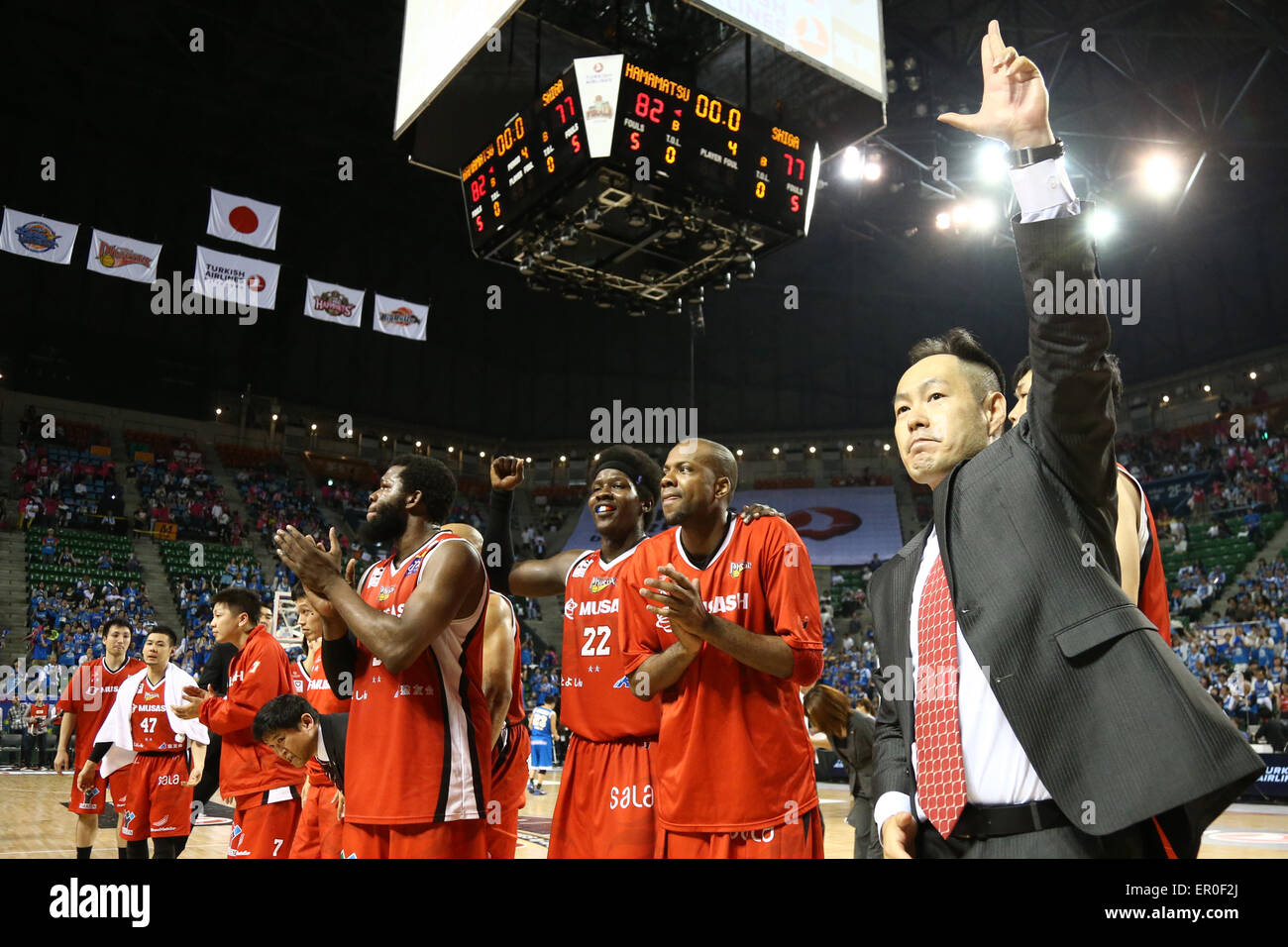 Ariake Coliseum, Tokyo, Japon. 23 mai, 2015. Hamamatsu Higashimikawa Phoenix team group (Phoenix), le 23 mai 2015 - Basket-ball : BJ-League finale des séries éliminatoires de la saison 2014-2015, match de finale de conférence entre Shiga Lakestars Hamamatsu Higashimikawa Phoenix 77-82 à Ariake Coliseum, Tokyo, Japon. © Ito Shingo/AFLO SPORT/Alamy Live News Banque D'Images