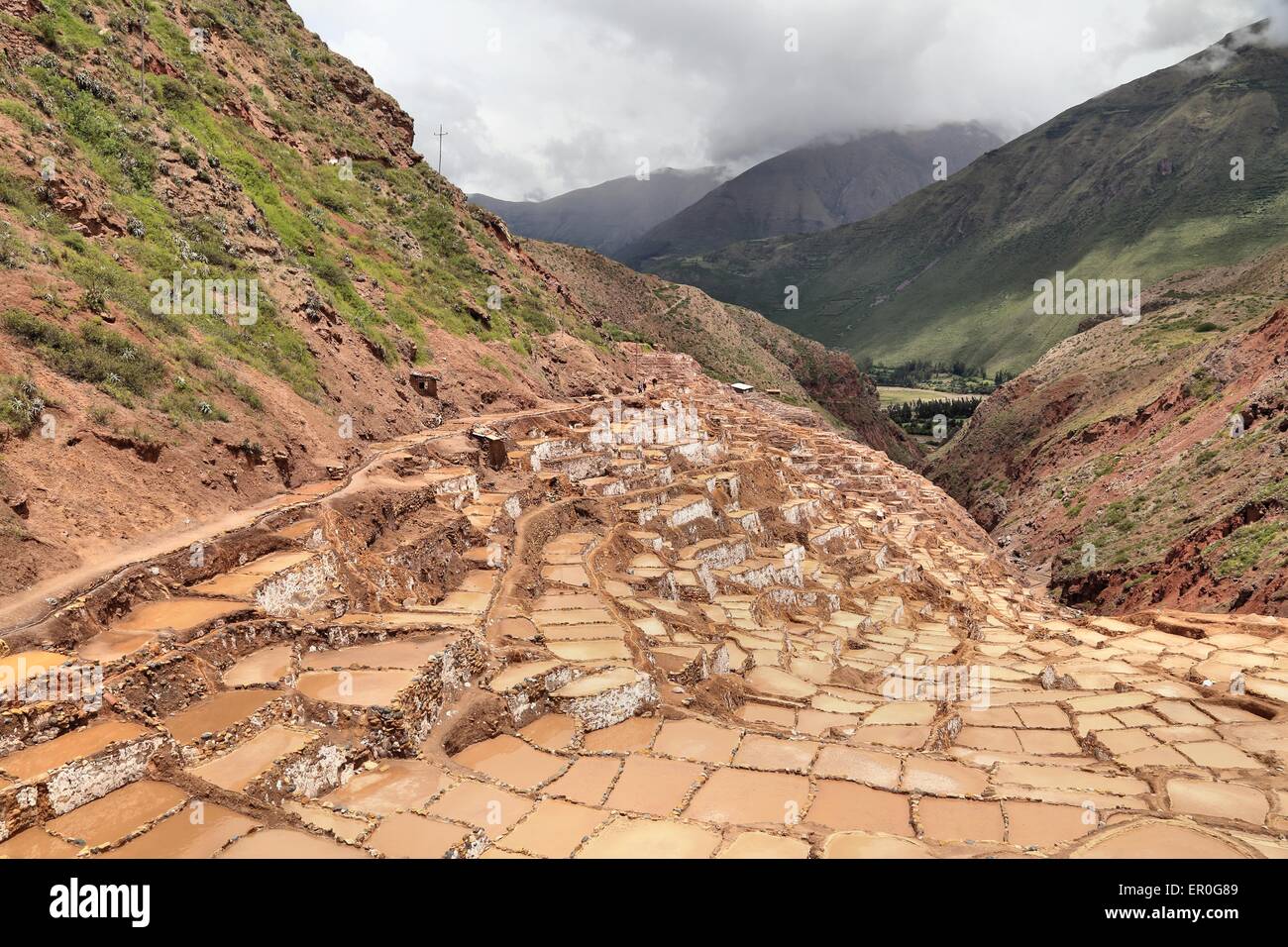 Salinas de Maras - ancient Inca fonctionnement sel à Mara, près de Cusco à la Vallée Sacrée, Pérou Banque D'Images