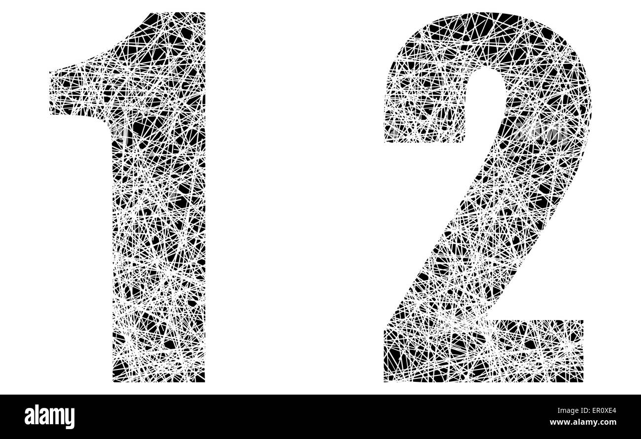 Abstraite noir et blanc font des numéros 1 et 2 Illustration de Vecteur