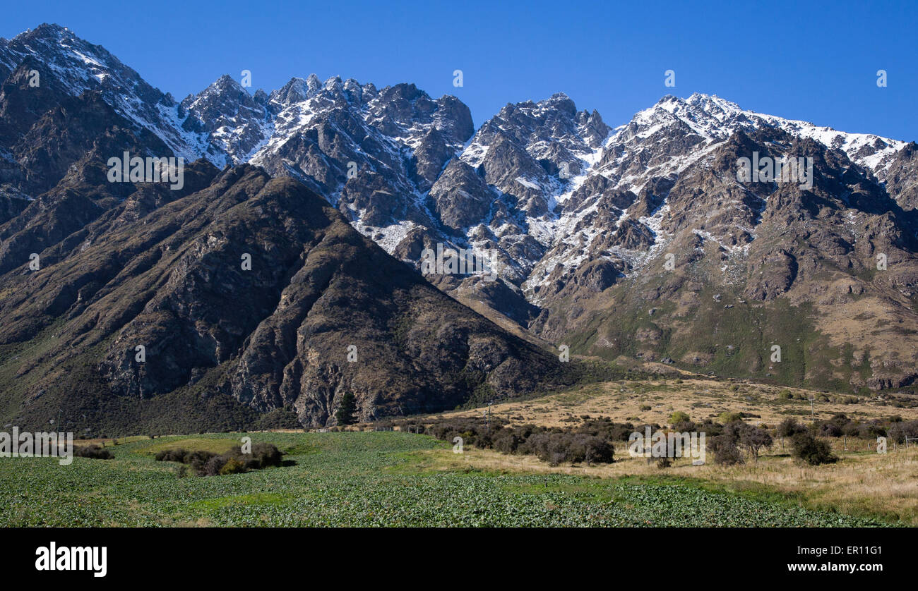 Les Remarkables bordant le lac Wakatipu près de Queenstown dans l'île du sud de la Nouvelle-Zélande Banque D'Images