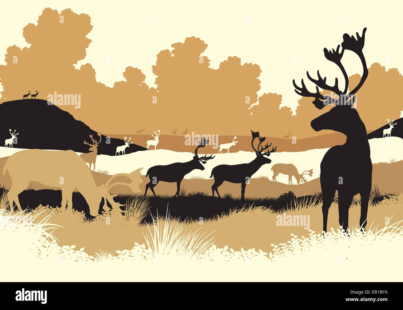 Spe8 illustration vectorielle modifiable de renne ou caribou se déplaçant à travers un paysage de toundra avec tous les chiffres en tant qu'objets séparés Illustration de Vecteur