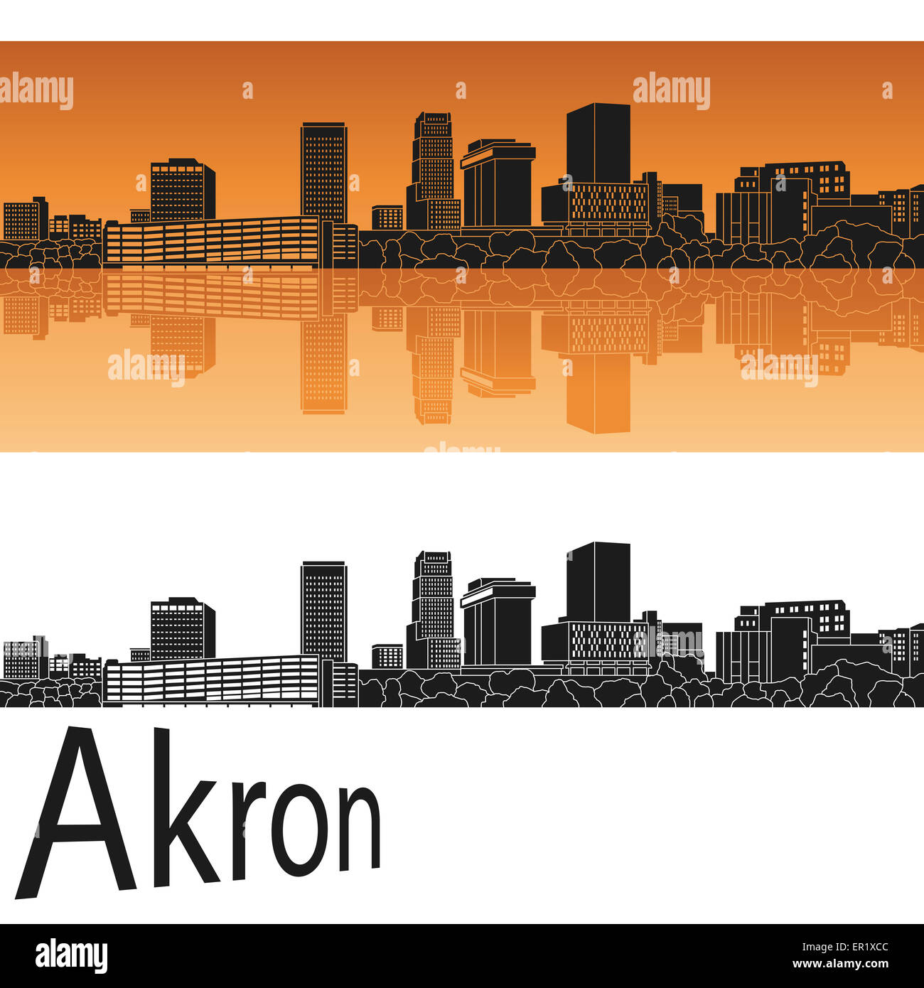 Akron skyline en orange Banque D'Images