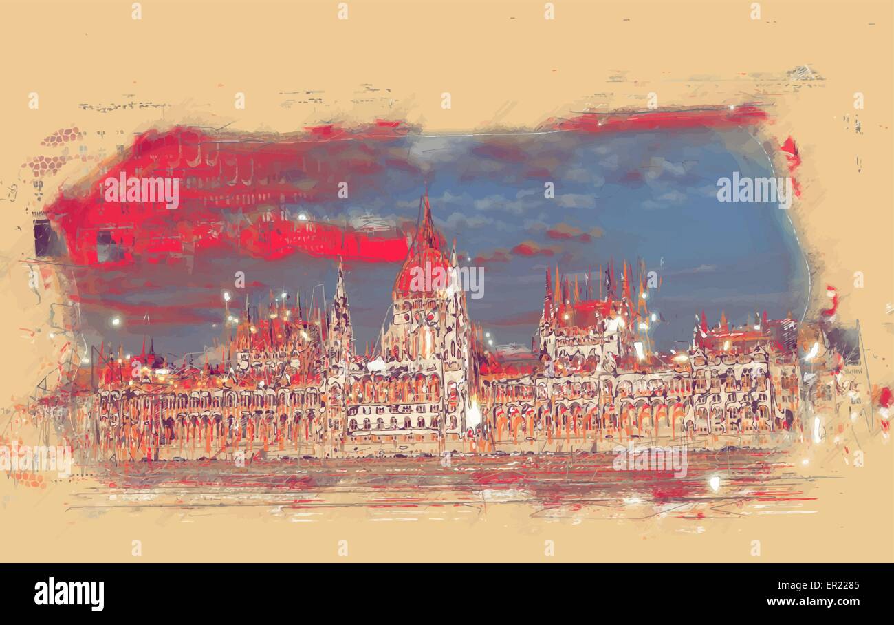 Bâtiment du Parlement de Budapest Illustration de Vecteur