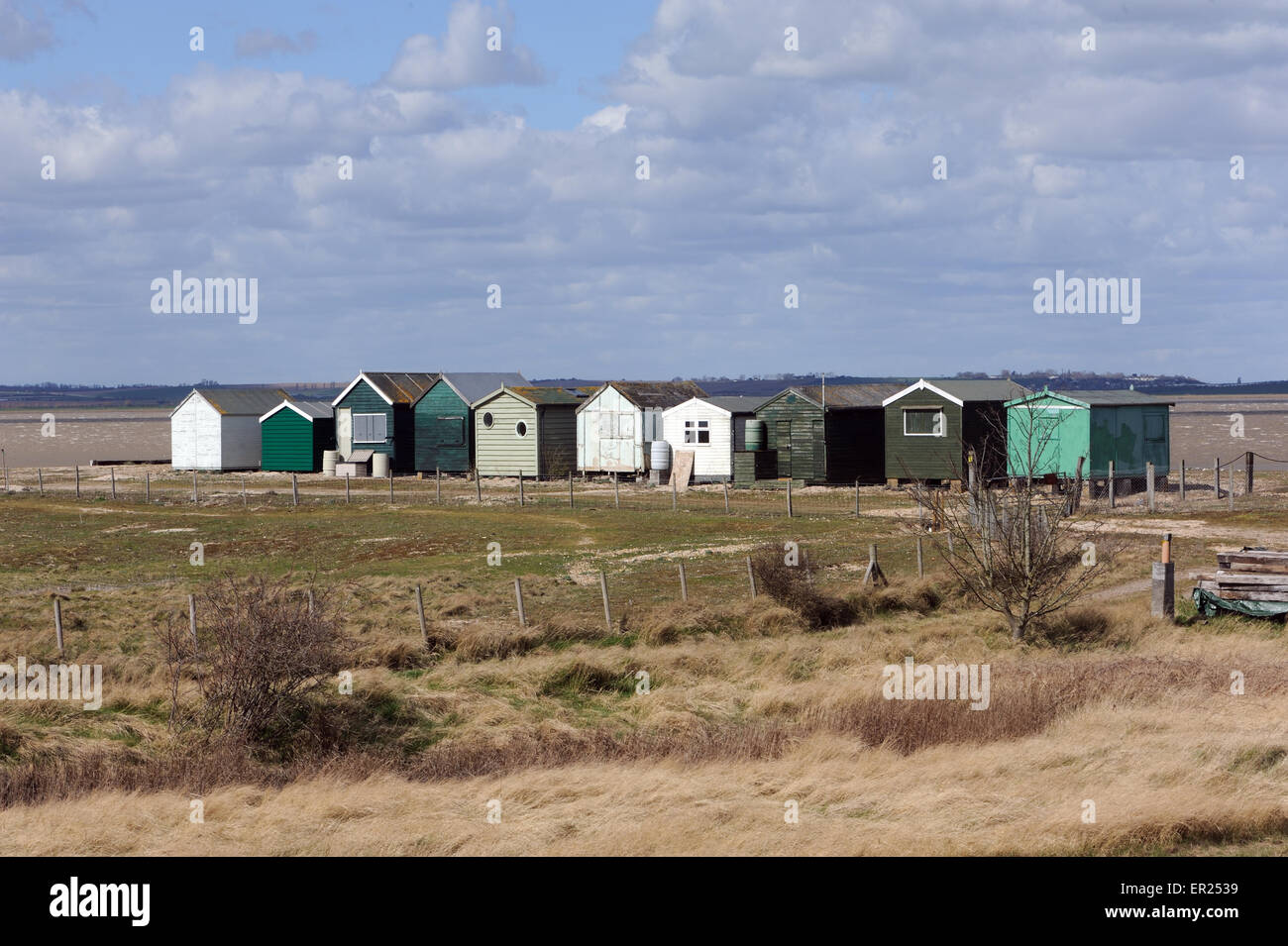 Cabines de plage. Seasalter, Whitstable, Kent. UK Banque D'Images