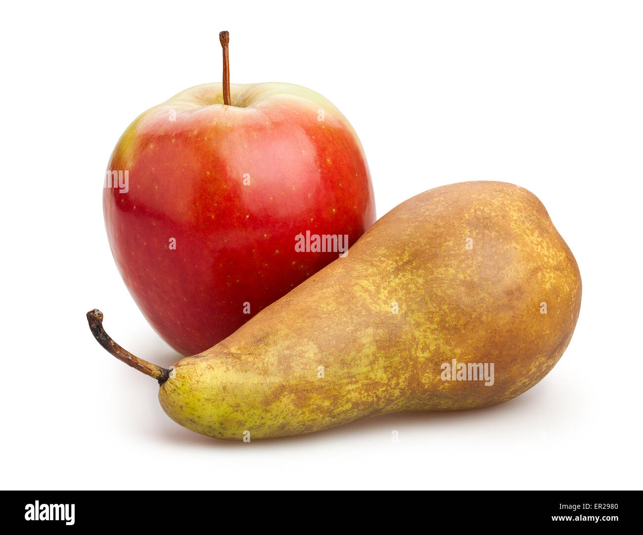 Pomme et poire isolé Banque D'Images