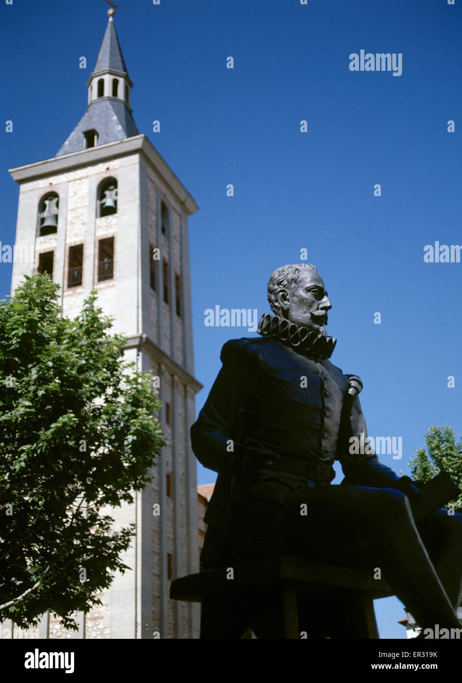 Miguel de Cervantes (1547-1616). Le romancier espagnol. Quixonte auteur de Don. Monument à Campo de Criptana. Ciudad Real province. L'Espagne. Banque D'Images