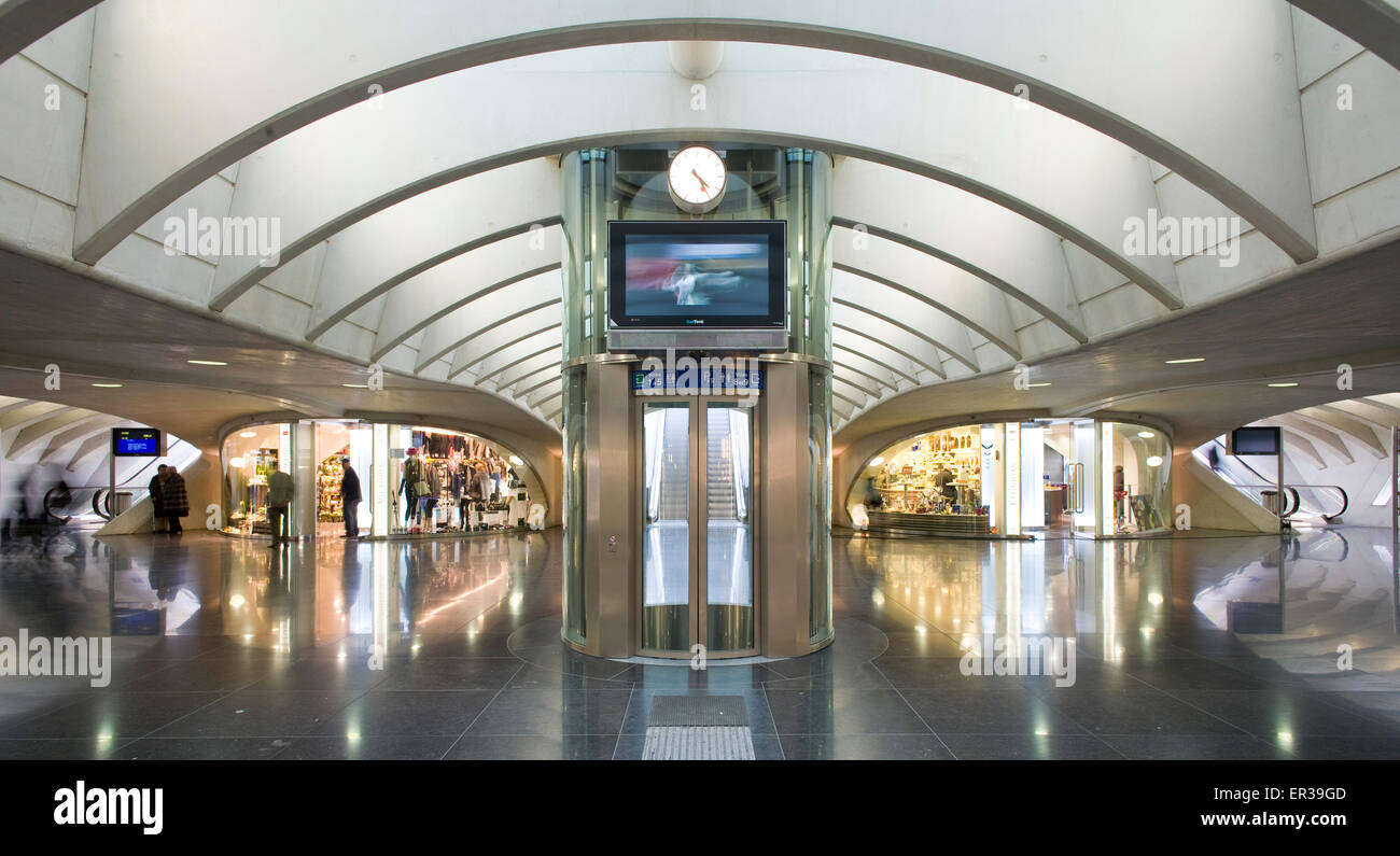 L'Europe, Belgique, Liège, passage avec magasins et bars à la gare Liège-guillemins, architecte Santiago Calatrava Europ Banque D'Images