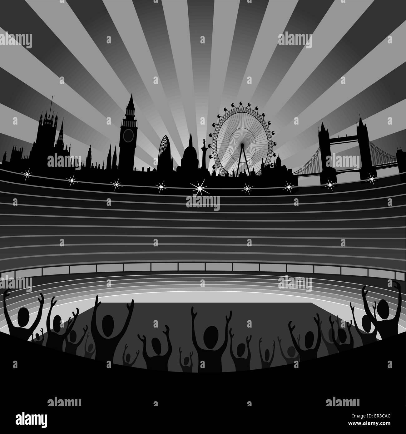 Stade avec la ville de Londres à l'horizon - vector Illustration de Vecteur