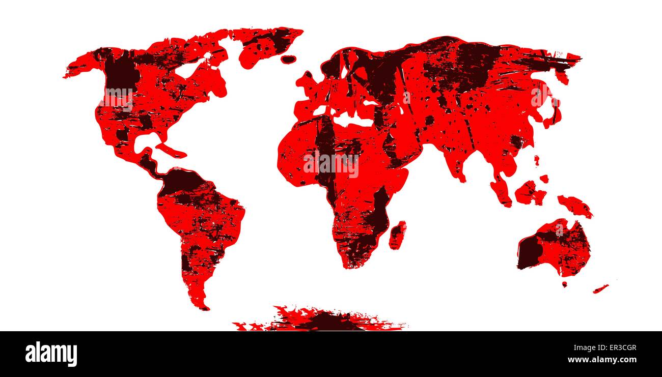 Carte du monde vecteur - continents - en grunge style Illustration de Vecteur