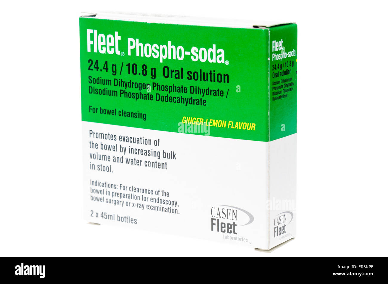 Fleet phospho-soda bol préparation oral solution utilisée pour effacer les intestins avant de procédures telles que la colonoscopie. Banque D'Images
