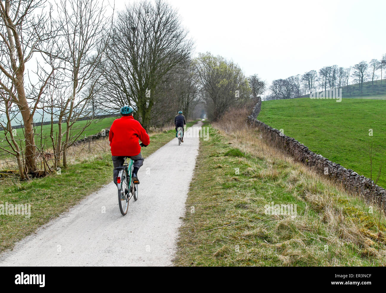 Un cyclistes sur la piste de Tissington Derbyshire Peak District England UK Banque D'Images