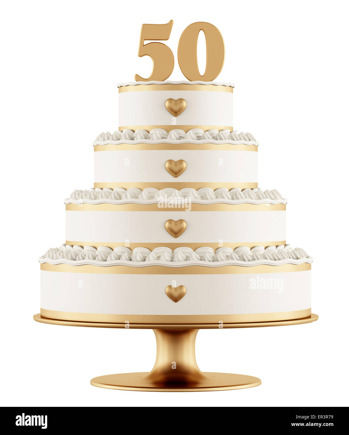 Gâteau de mariage d'or isolé sur fond blanc - le rendu 3D Banque D'Images