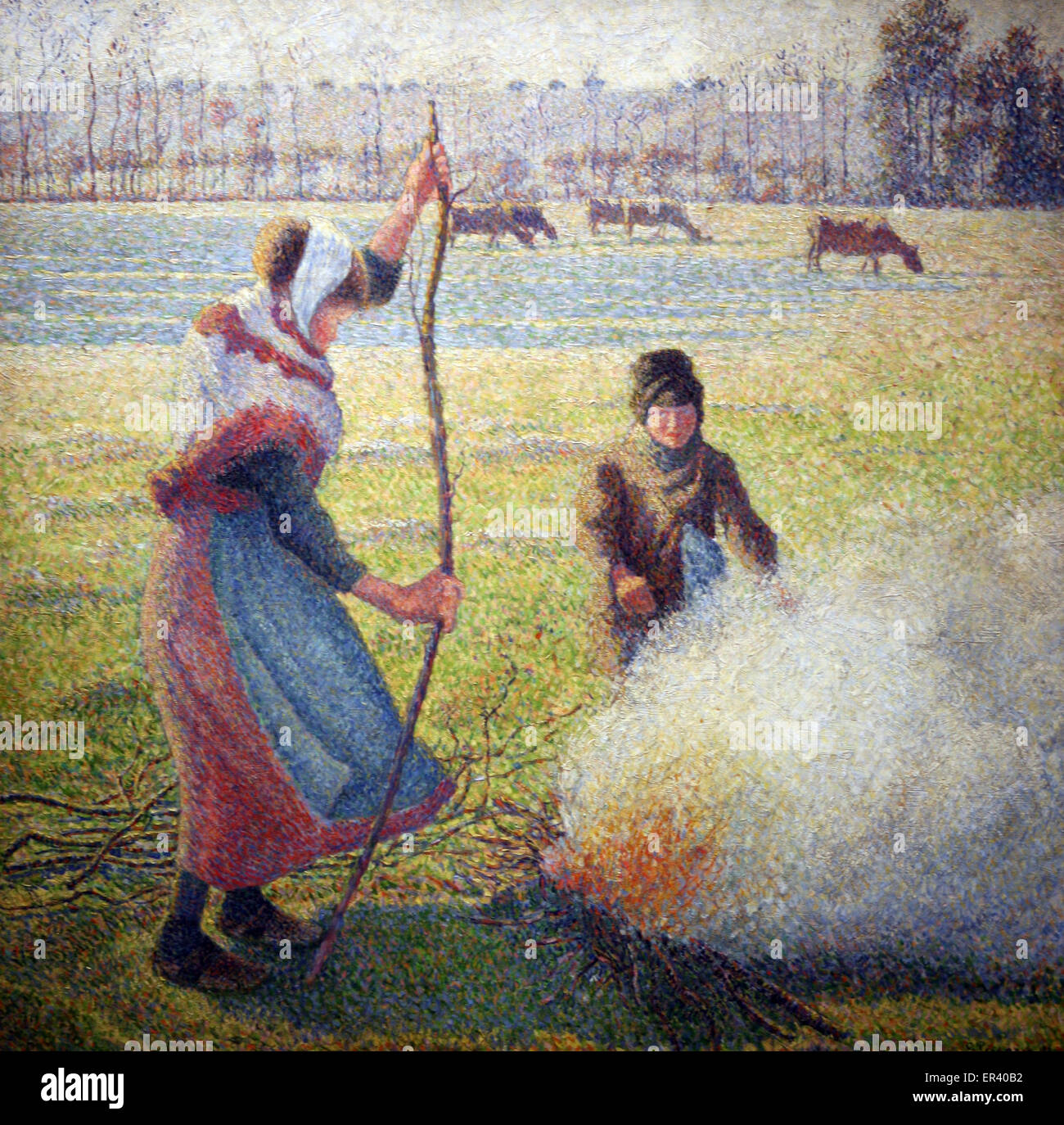 Fille de paysan d'allumer un feu. Le gel. par Camille Pissarro 1888. Banque D'Images
