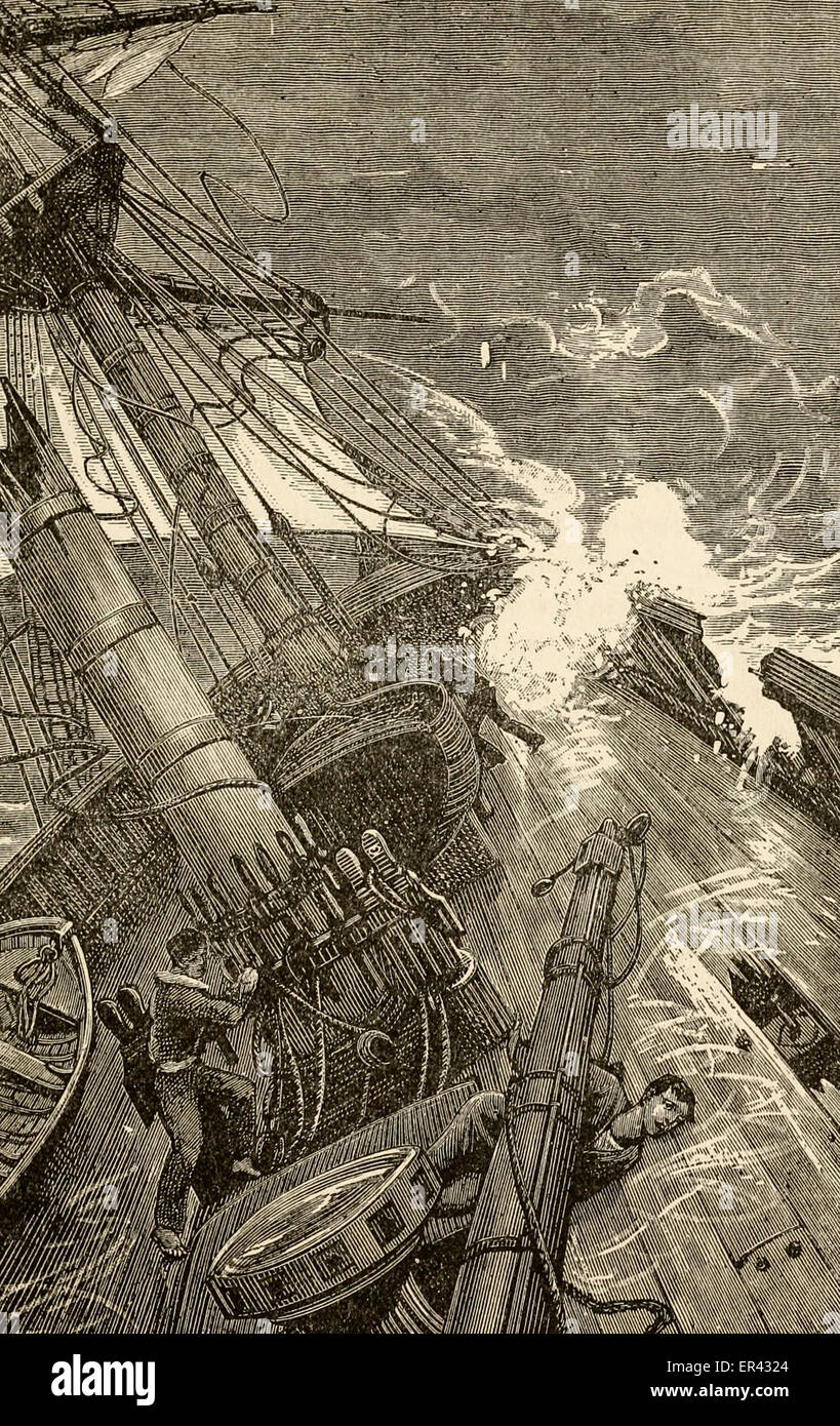 Un navire pris dans un ouragan et naufrage, vers 1885 Banque D'Images