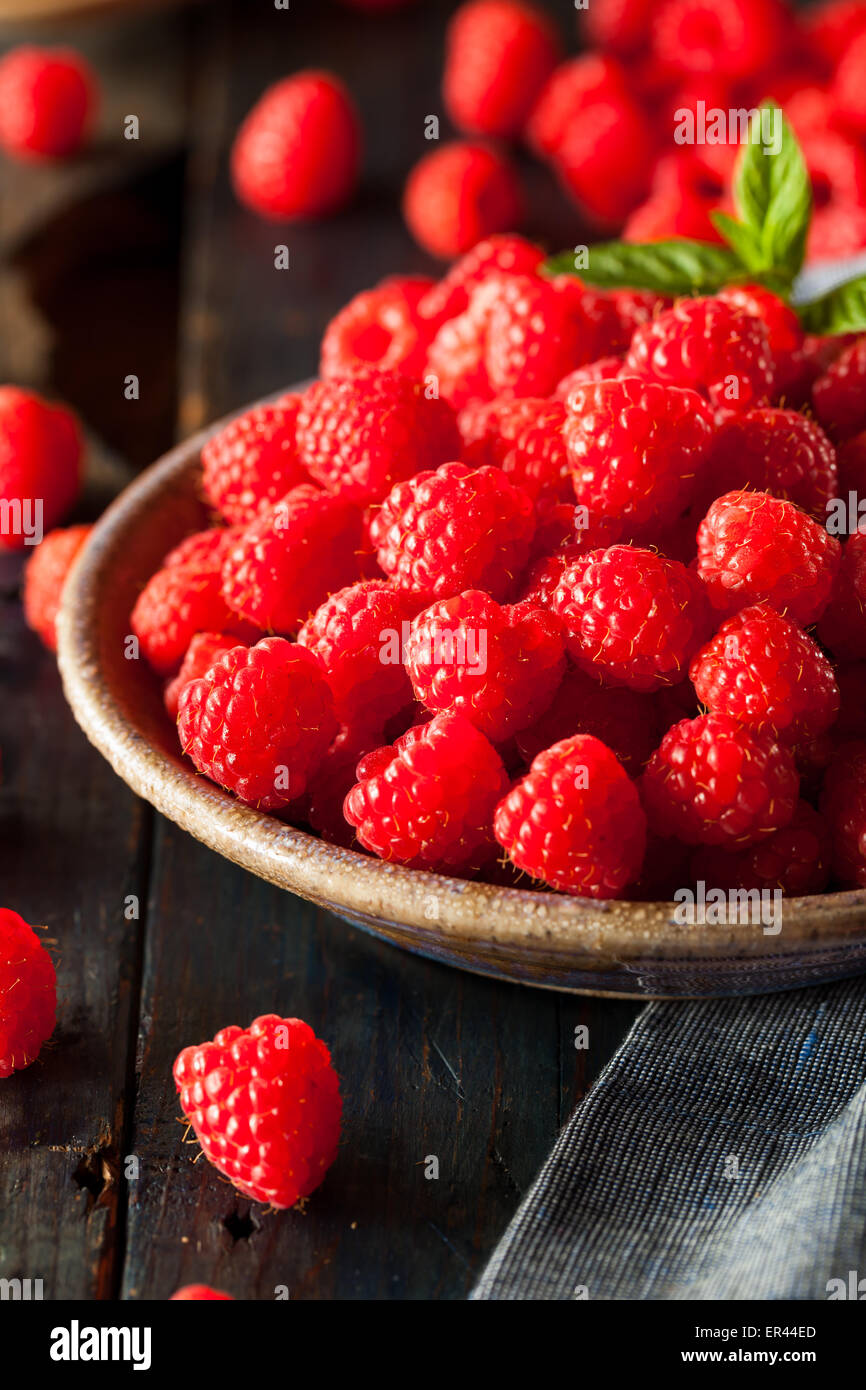 Les matières organiques fraîches framboises dans un bol Banque D'Images