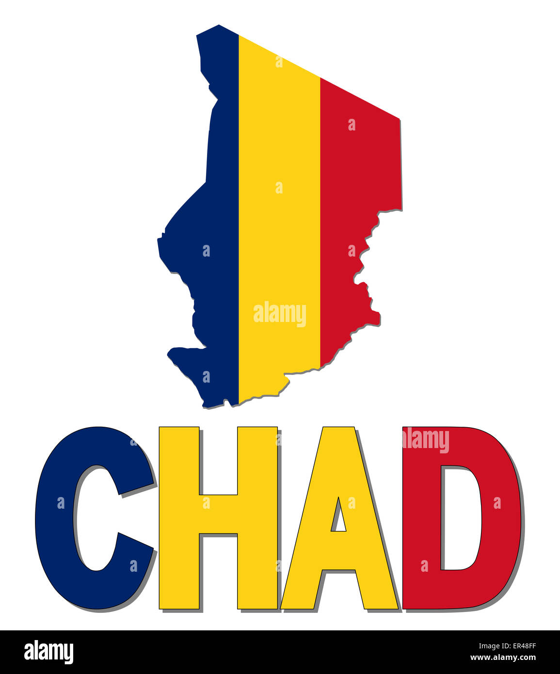 Carte du Tchad d'un drapeau et d'illustration de texte Banque D'Images