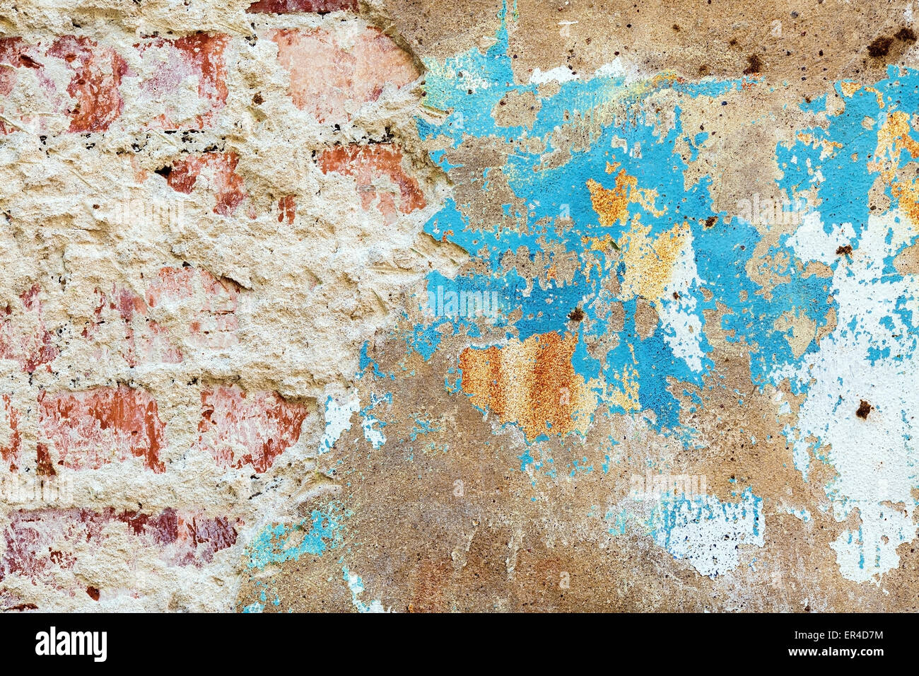 Abstract grunge background. Vieux Mur de brique sale vintage avec du plâtre. Banque D'Images