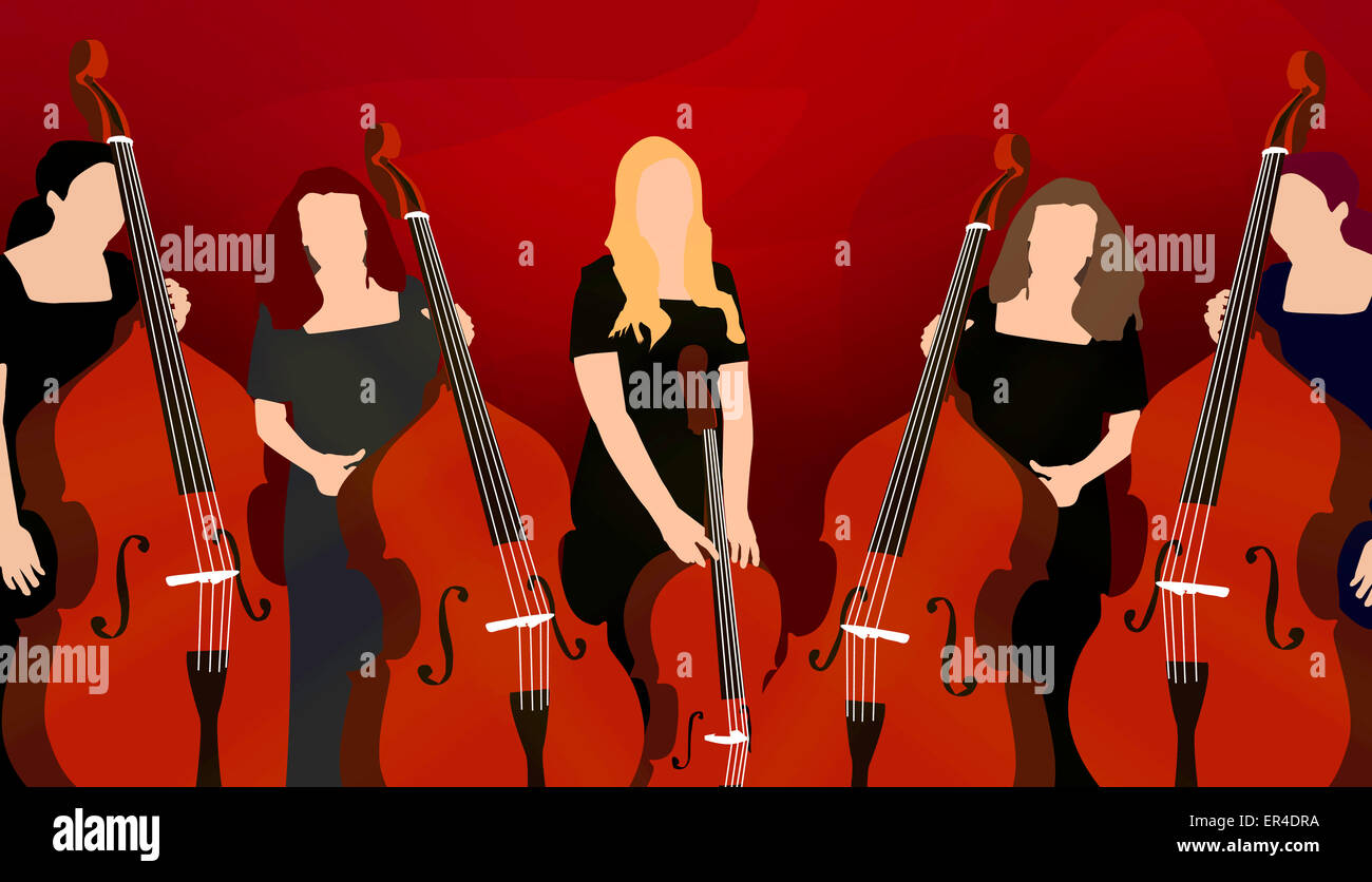 Illustration de musiciennes jouant violoncelles Banque D'Images