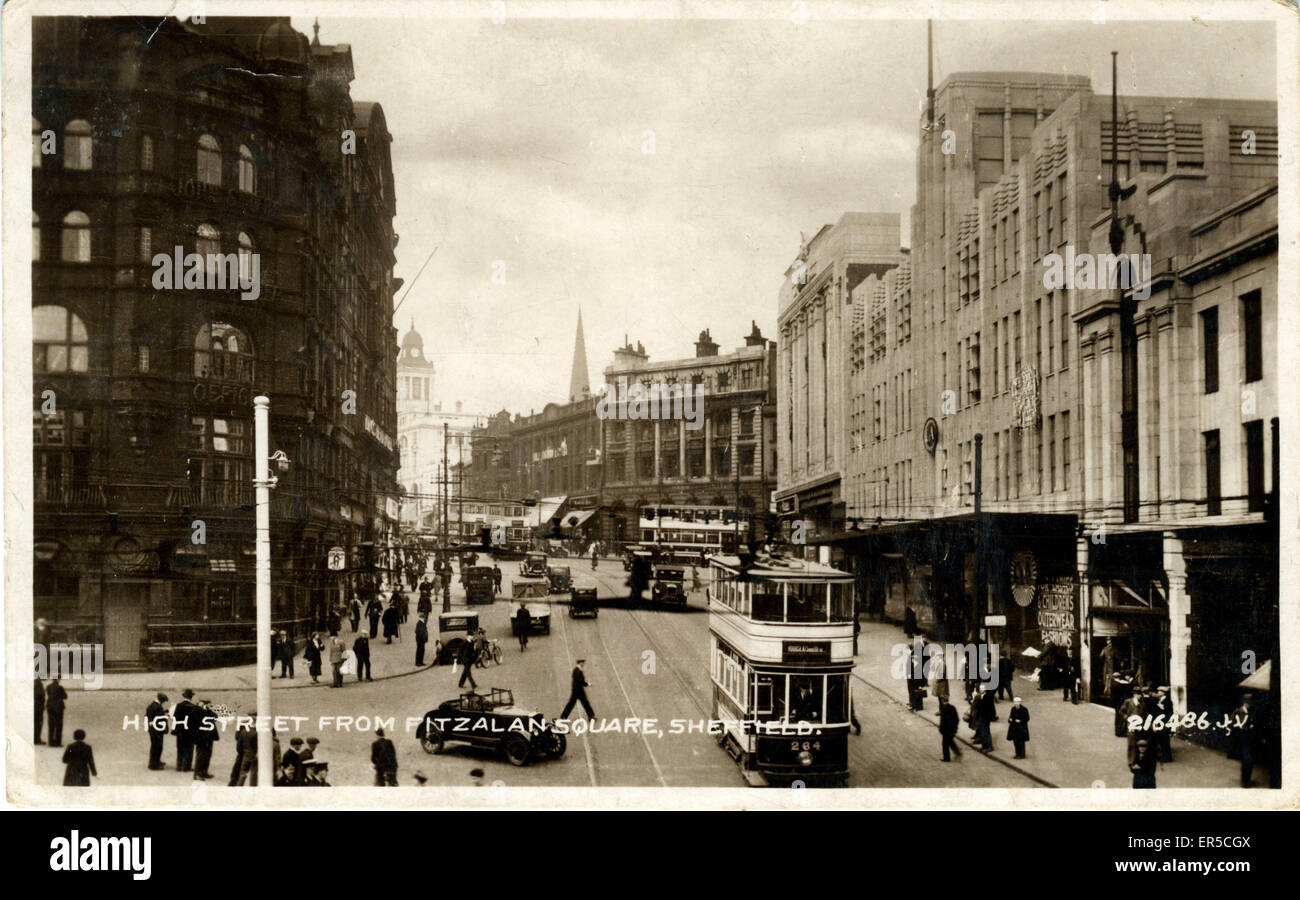 High Street, Sheffield, Yorkshire, Angleterre. Vue depuis la place de Fitzalan Années 1920 Banque D'Images