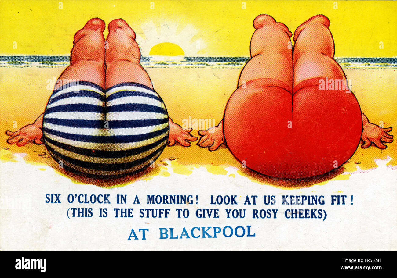 Bamforth Comic Postcard, Blackpool, Lancashire, Angleterre. 1937 Banque D'Images
