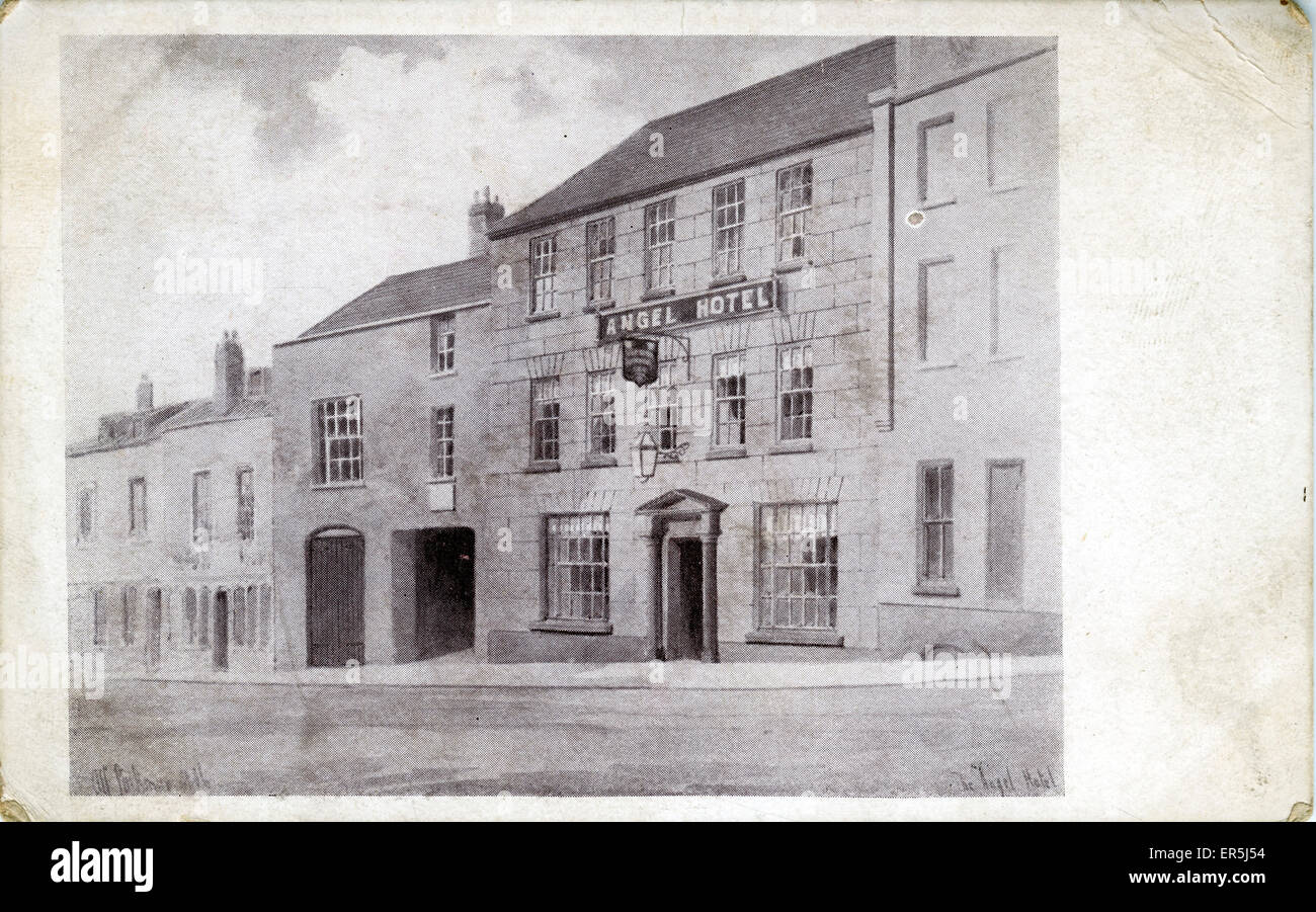 La rue de l'église, Monmouth, près de l'Wyesham, Monmouthshire, Wales. Montrant l'hôtel Angel 1900 Banque D'Images