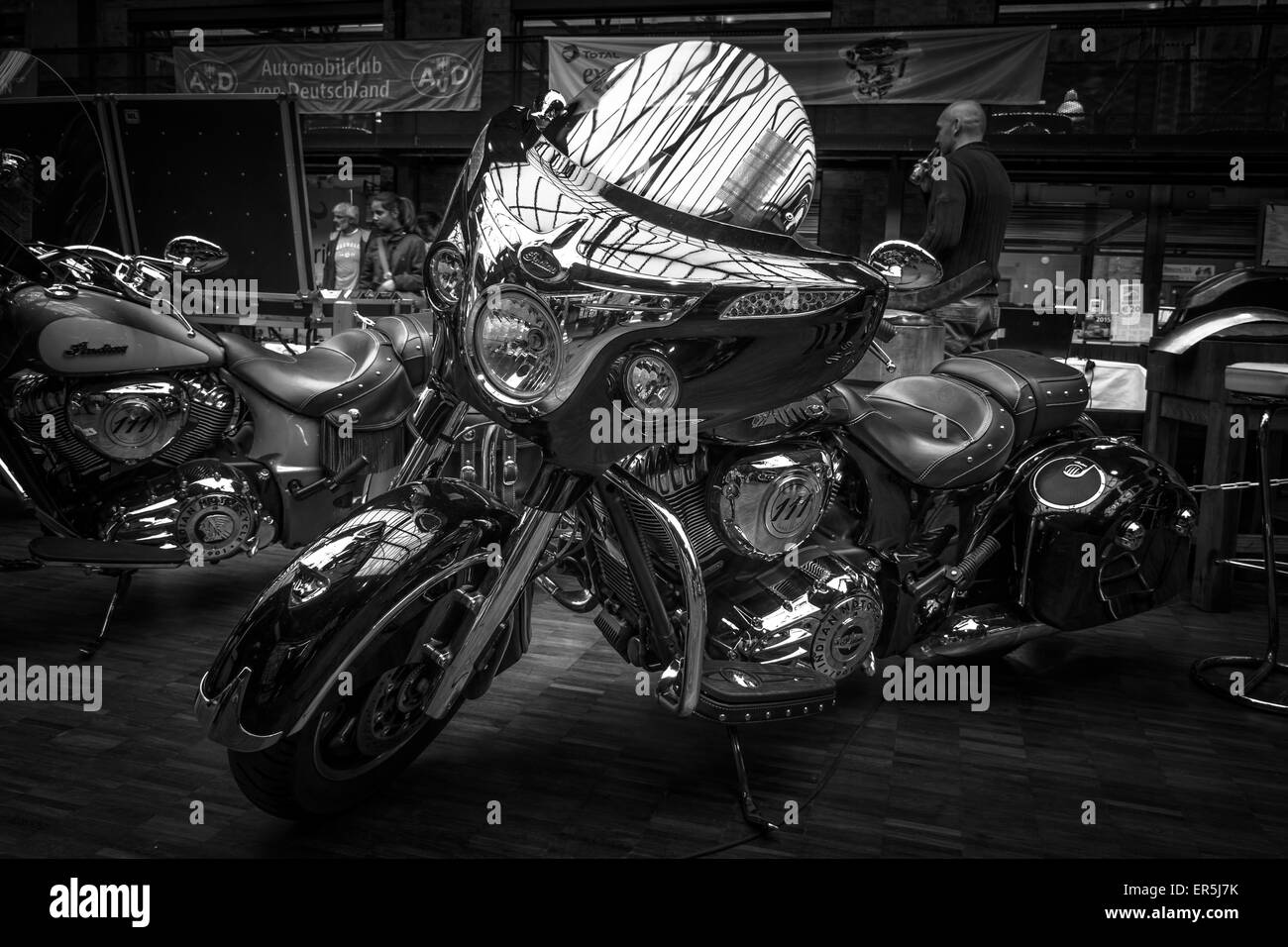 BERLIN - 10 MAI 2015 : chef indien Moto (2014-présent). Noir et blanc. 28e Journée Oldtimer Berlin-brandebourg Banque D'Images