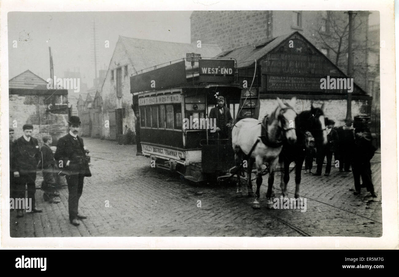 Chevaux et tramway, Paisley, Écosse Banque D'Images