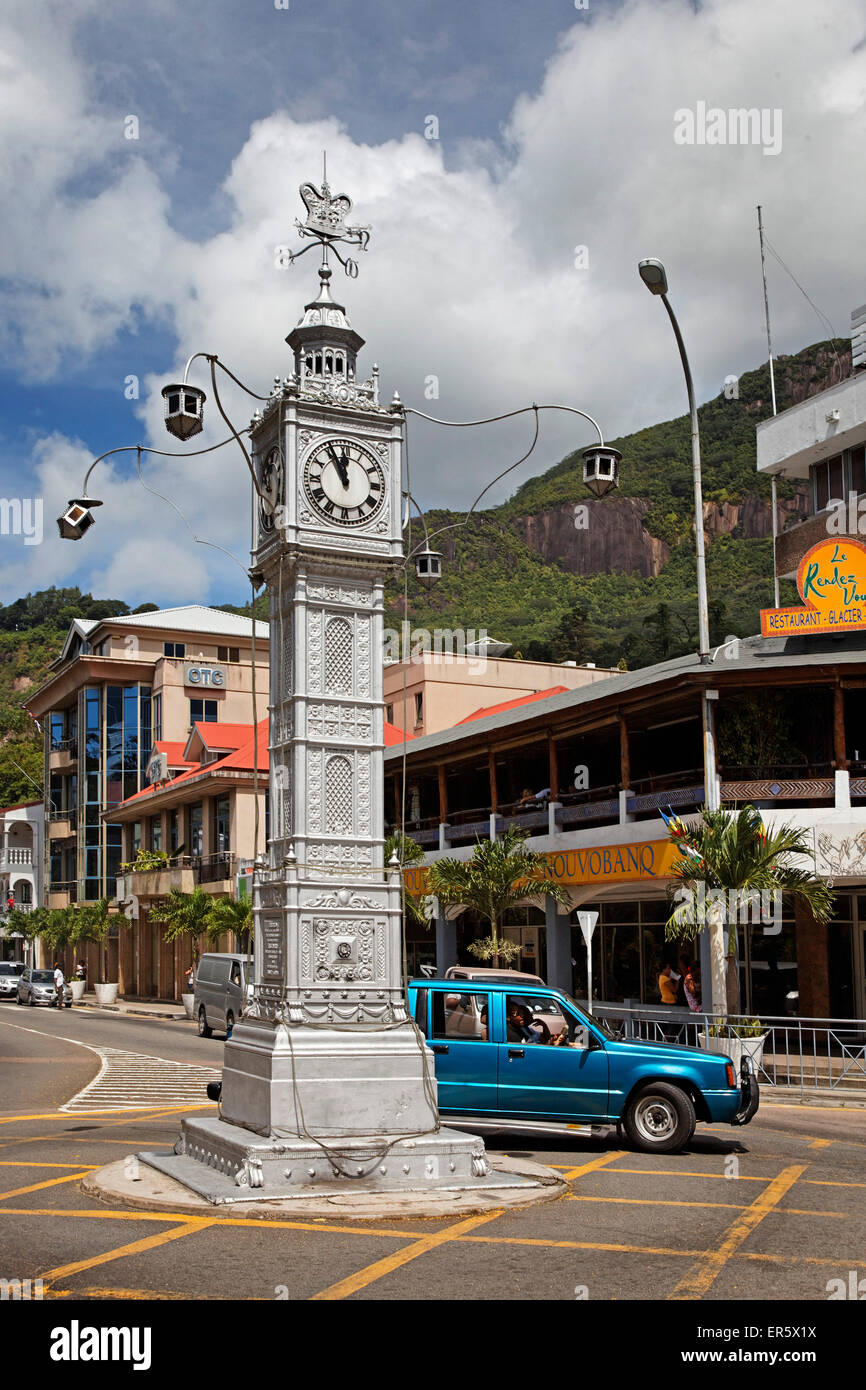 Tour de l'horloge, Victoria, île de Mahé, Seychelles, océan Indien, Afrique Banque D'Images