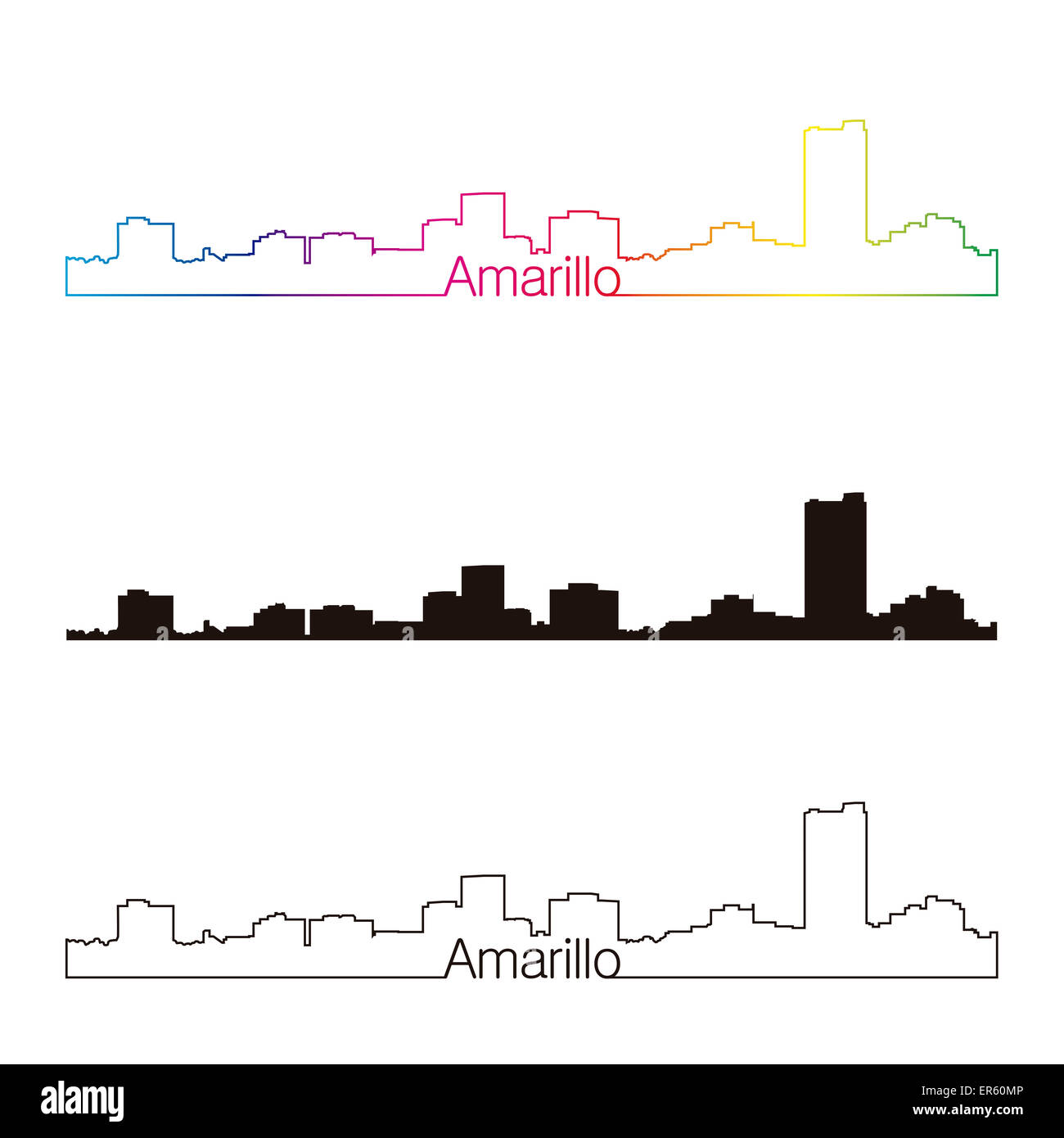 Amarillo skyline style linéaire avec rainbow en fichier vectoriel éditable Banque D'Images