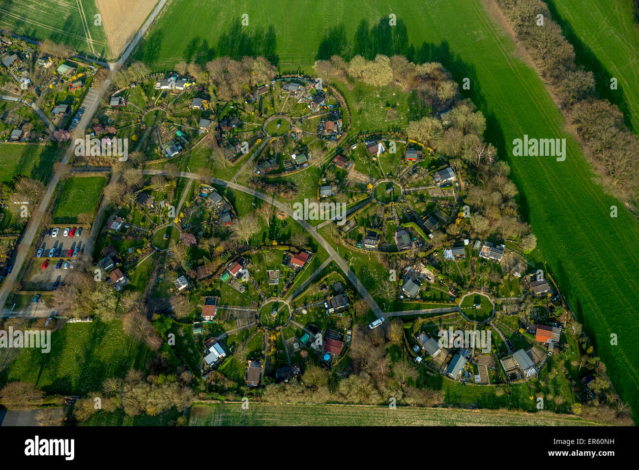 Les petits jardins privés, Heuweg, Stockum, Witten, Ruhr, Rhénanie du Nord-Westphalie, Allemagne Banque D'Images