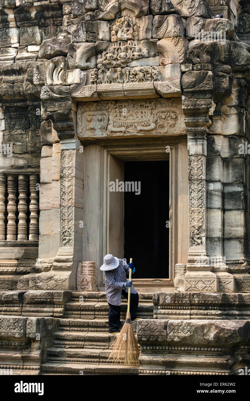 L'allégement de grès à l'entrée, Prasat, Phimai Historical Park, Korat, Nakhon Ratchasima Province, Isan, l'Isaan Banque D'Images