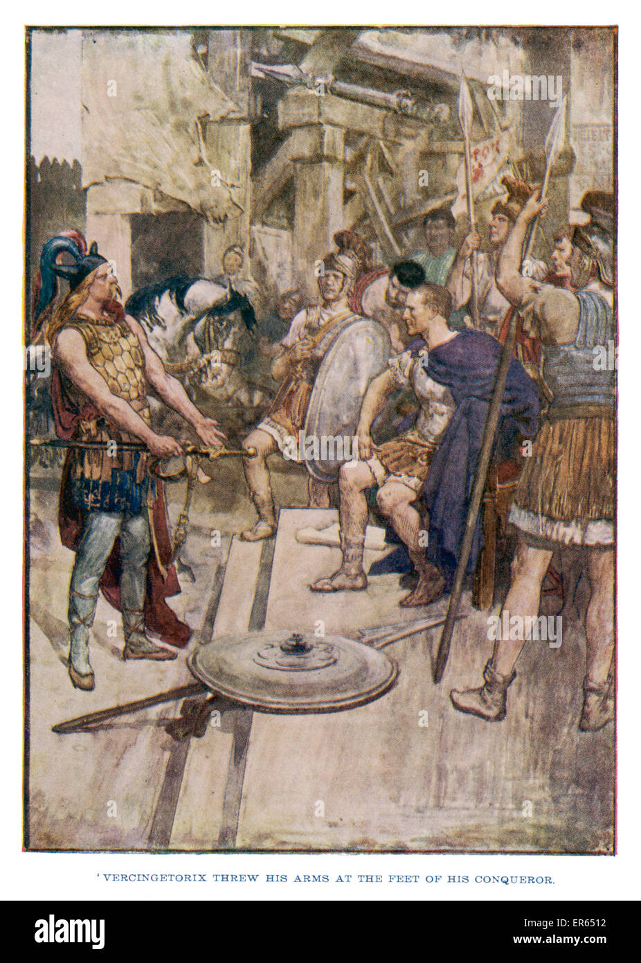 Le patriote gaulois Vercingétorix se rend à Jules César, mais elle est prise dans les chaînes à Rome, emprisonné pendant 6 ans puis décapité. 52 AV. Banque D'Images