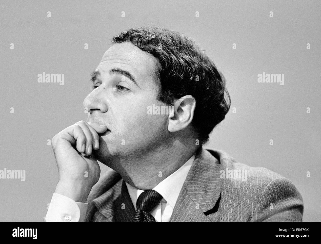 Secrétaire d'accueil Leon Brittan photographié à la conférence du parti conservateur à Brighton. Octobre 1984. Banque D'Images