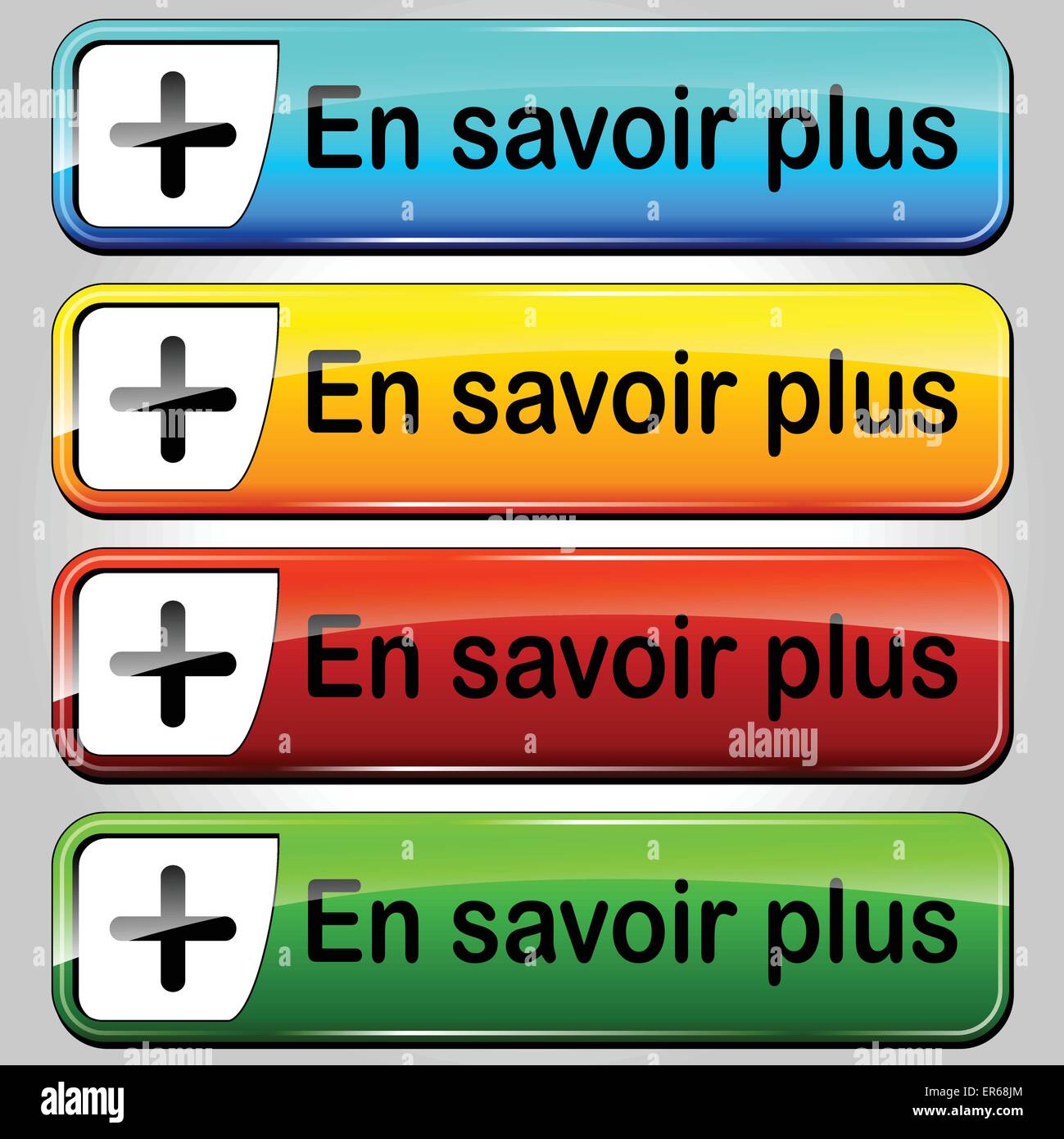 Traduction en français pour en savoir plus boutons colorés Illustration de Vecteur