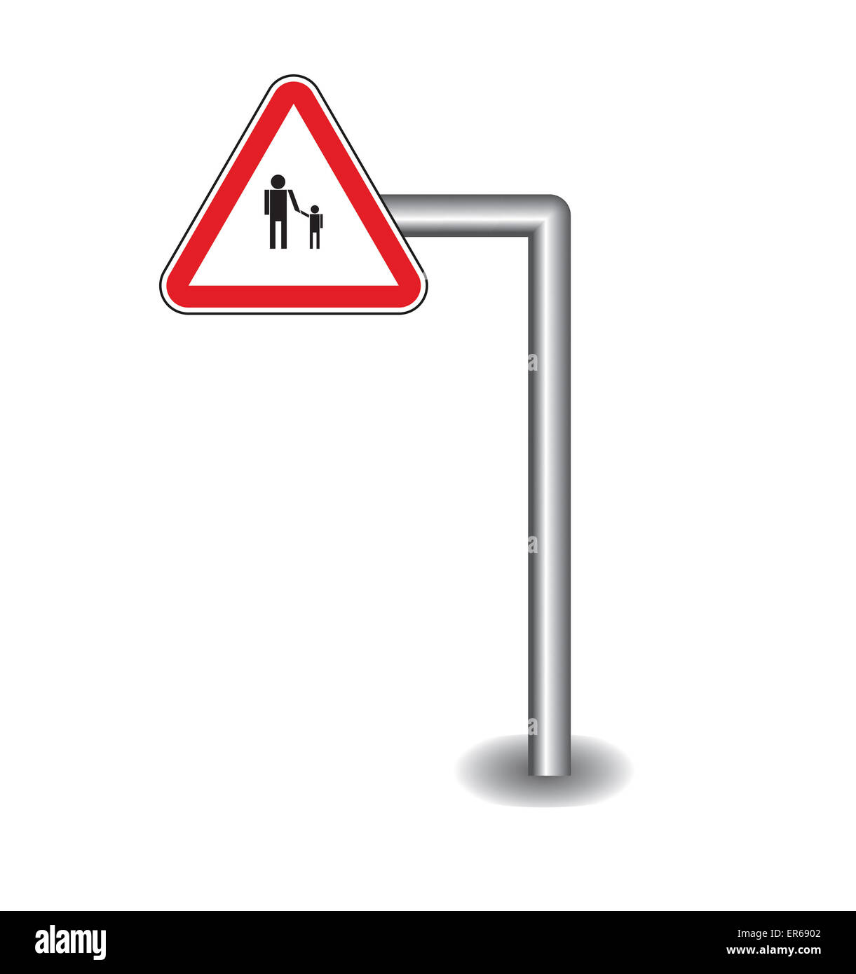 Triangle rouge sur le stick gauche. L'homme signe avec enfant Banque D'Images