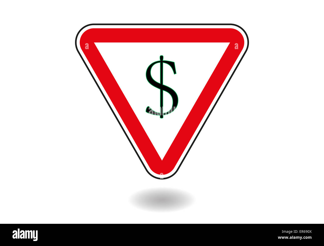 Triangle rouge. Signe de dollar. Vector illustration Banque D'Images