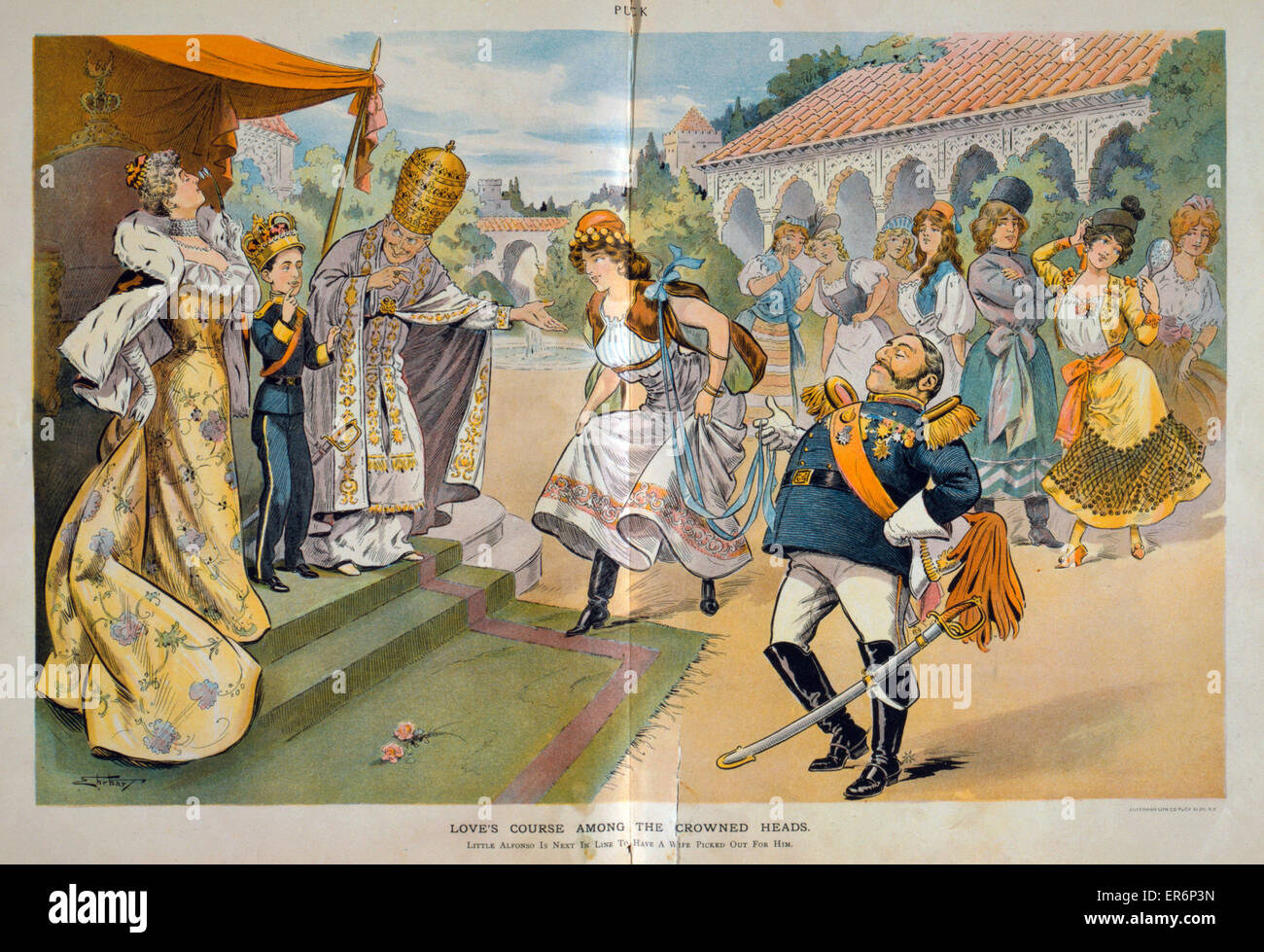 Le pape Léon cueillant la femme du roi Alfonso XIII d'Espagne Banque D'Images