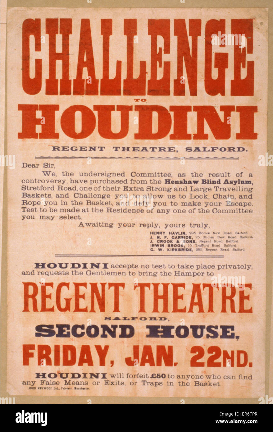 Défi d'Houdini, Regent Theatre, Salford Banque D'Images