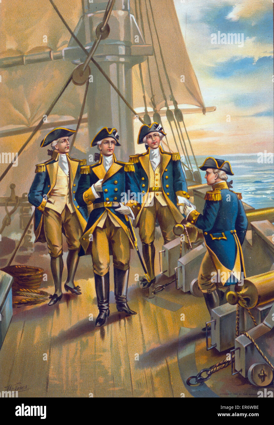 US Navy - Commandant en chef de la flotte - 1776. Commandant en chef de la Marine sur le pont du navire avec trois autres employés de la marine. Date c1899. Banque D'Images