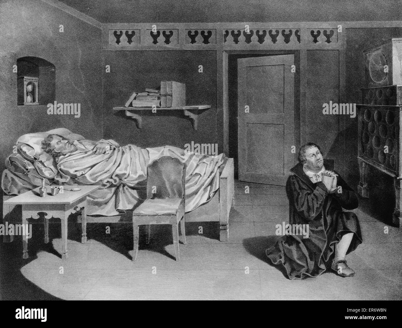 Martin Luther prie pour son ami, Philipp Melanchthon, qui Banque D'Images