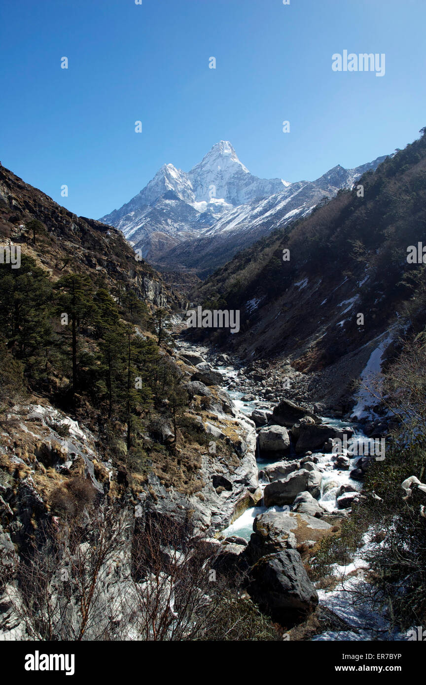 L'Ama Dablam et l'Imja Khola dans l'Himalaya népalais Banque D'Images